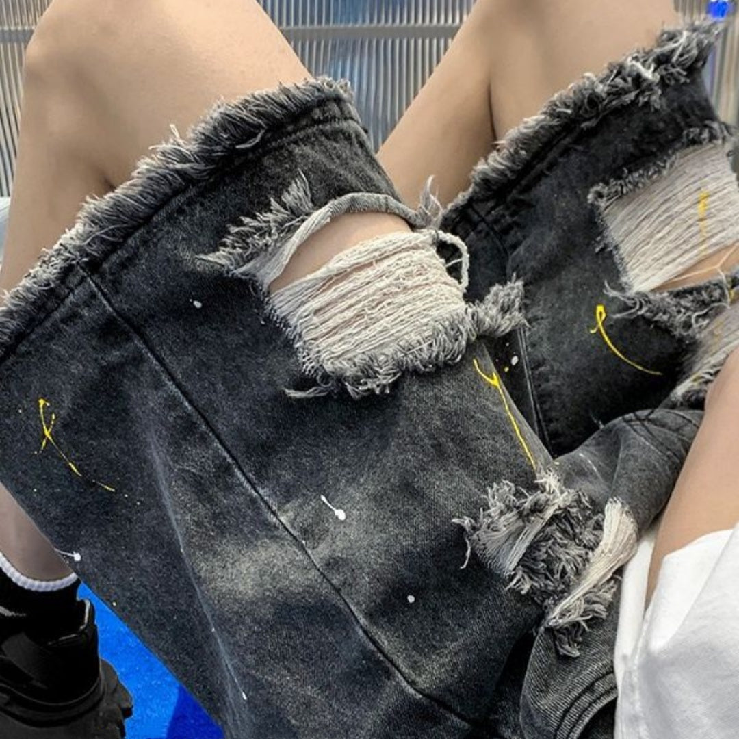 Men's Casual Water Washed Hole Denim Shorts