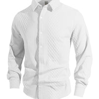 Knitted Floral Single-breasted Casual Sport Business Men's Lapel Long Sleeve Shirt