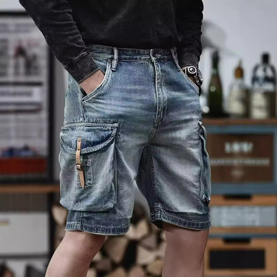 Blue Denim Shorts Men's American High Street