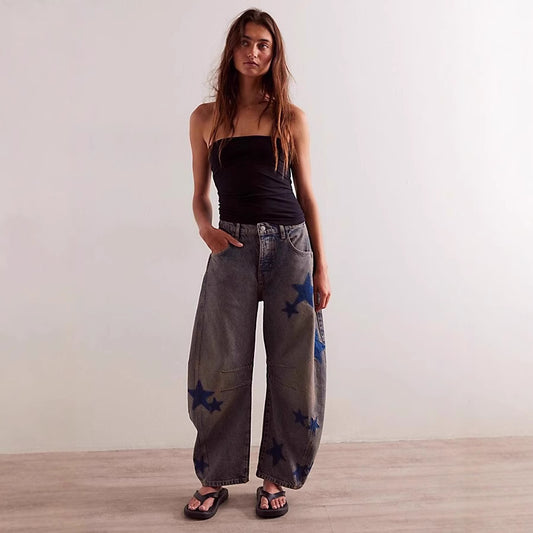 Casual Loose Mid Waist Cylindrical Women's Jeans