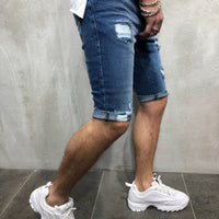Denim shorts with slim holes and slim men's shorts