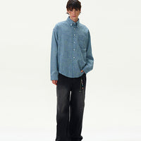 American Style Vintage Plaid Pleated Shirt