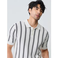 Men's Striped Short-sleeve Knitted Shirt With Lapel