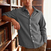 Knitted Floral Single-breasted Casual Sport Business Men's Lapel Long Sleeve Shirt