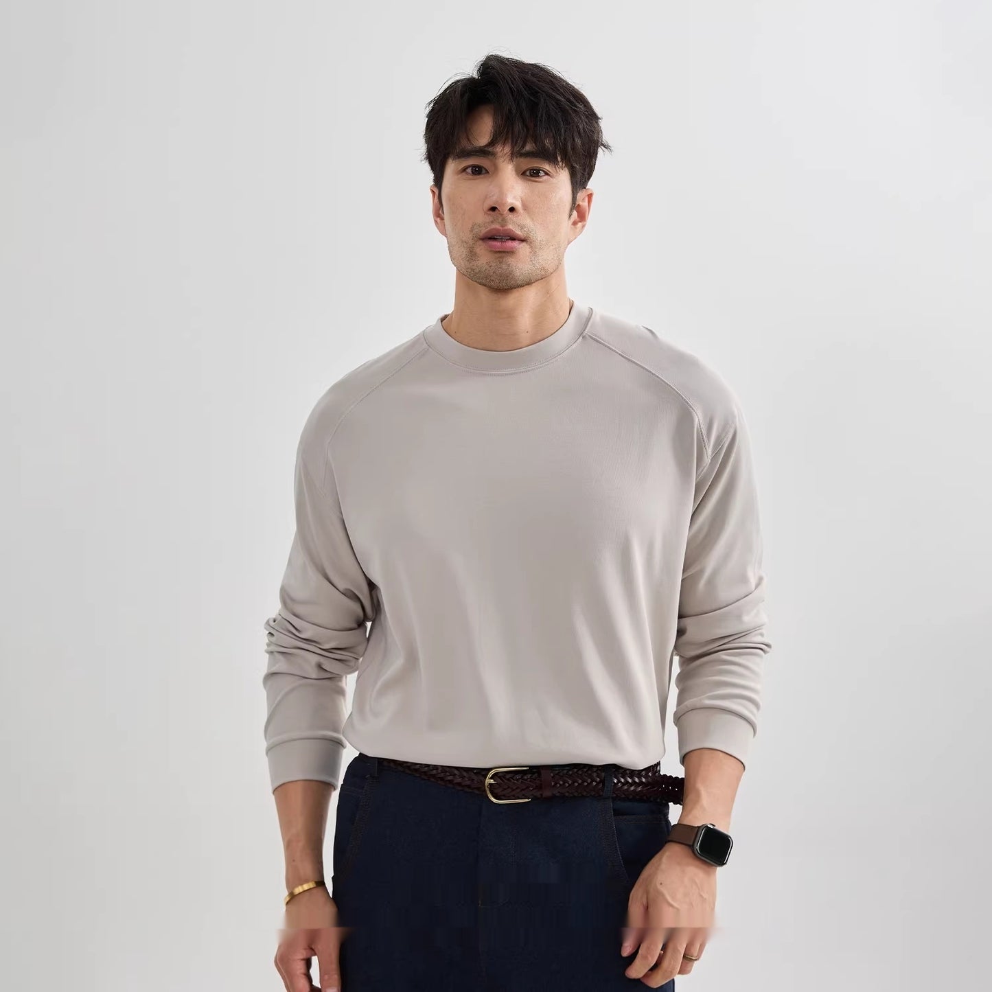 Mens Long-Sleeve  Solid-Color Raglan Sleeve T-shirt