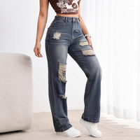 Womens Straight-leg Ripped Jeans