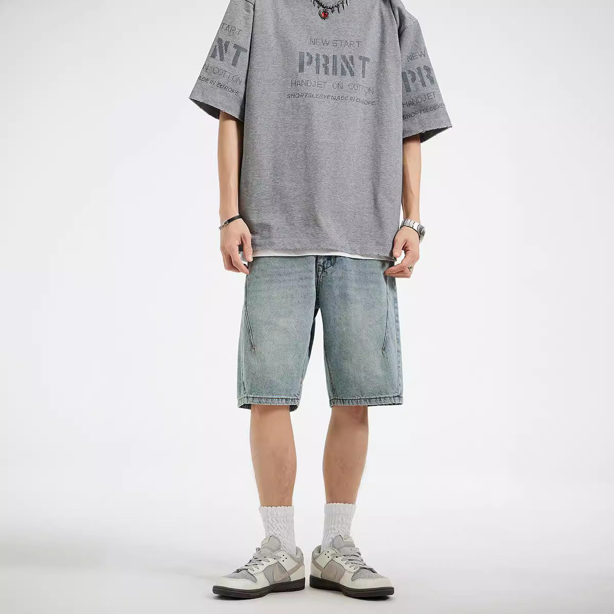 Summer New Structure Loose Straight Denim Shorts Simple All-matching