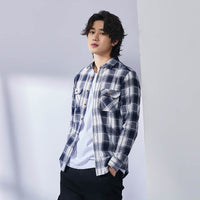Men's Casual Plaid Lapel Long-sleeve Shirt
