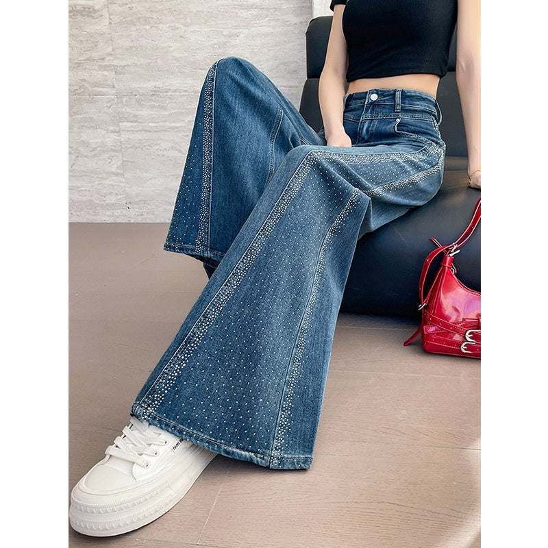 stone Embellished Flared Denim Jeans