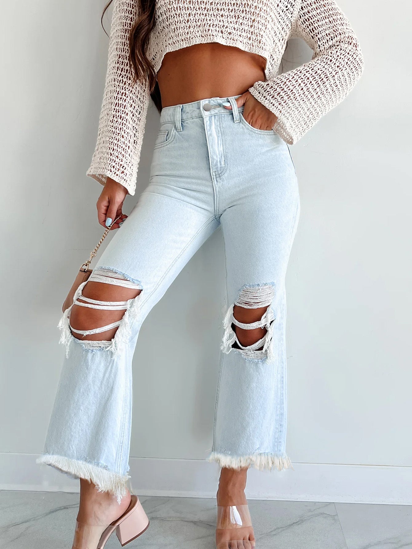 Womens Ripped Straight Jeans