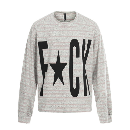 Hip-hop Oversized Letter-print Relaxed-fit Long-sleeve T-shirt With Striped Top