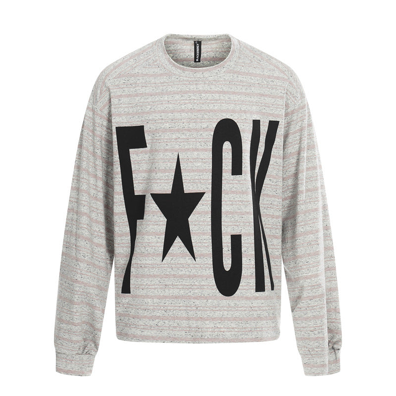 Hip-hop Oversized Letter-print Relaxed-fit Long-sleeve T-shirt With Striped Top