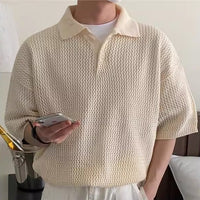 Men's Summer Loose-Fit Lapel Short-Sleeve Hollow-Out Half-Sleeve
