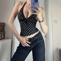 European And American-style Spicy-girl V-neck Figure-flattering Polka-dot Halter Vest