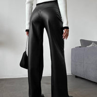 Autumn And Winter High Waist Leather Stitching Length Women's Casual Pants
