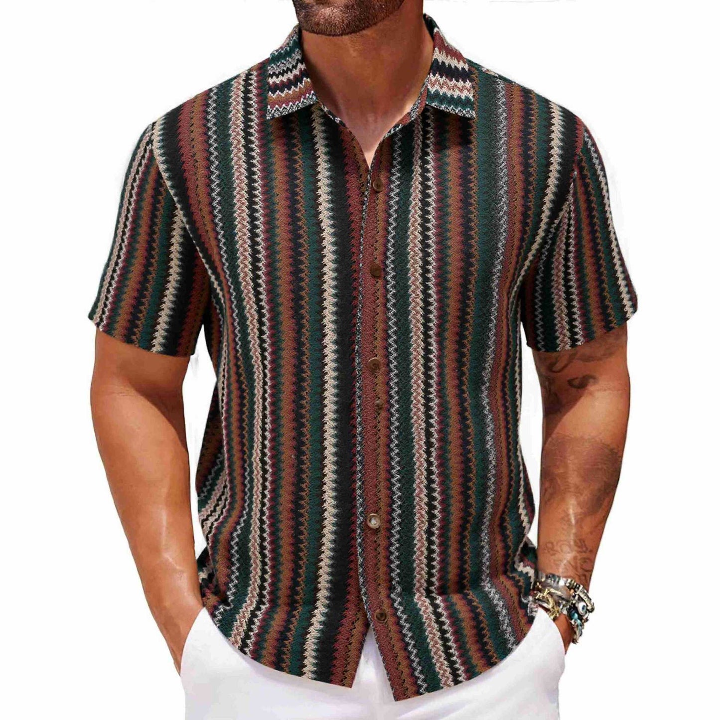 Summer New Men's Ethnic Style Striped Shirt