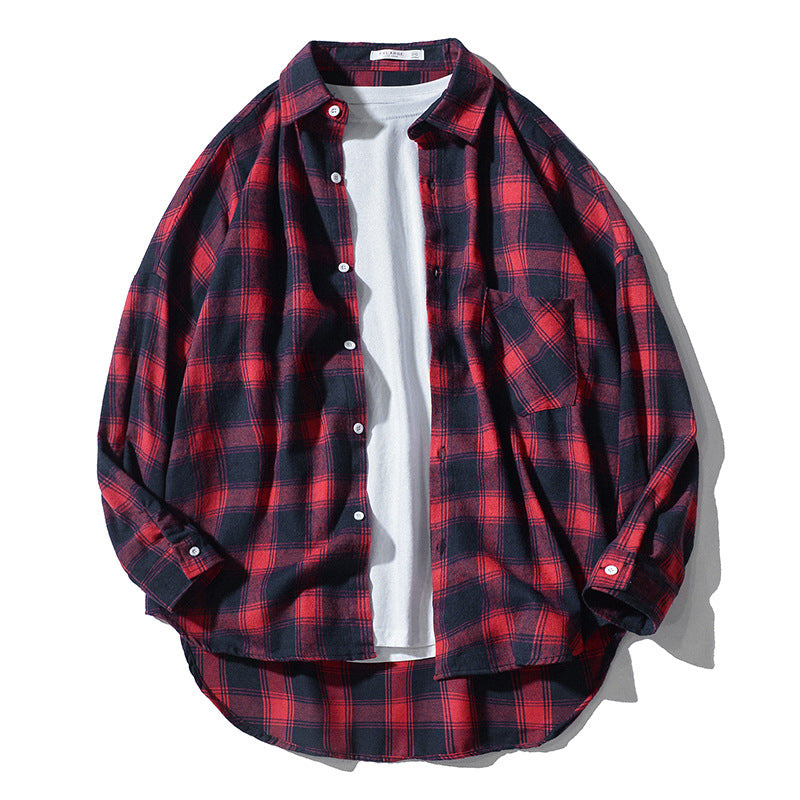 Japanese Style Plaid Long Sleeve Shirt