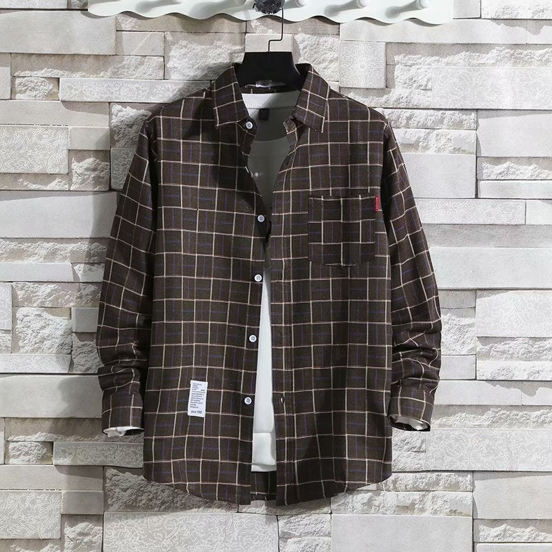 Long-sleeve Plaid Shirt -style Loose Fit
