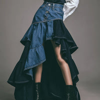 Two-Tone Denim Mid Skirt