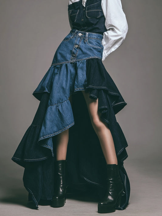 Two-Tone Denim Mid Skirt