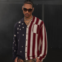 American Retro Flag XINGX Printed Striped Sweater Short Wide Long-sleeved Shirt