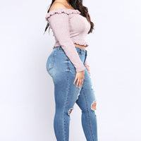 Stretch denim hole high waist ladies jeans
