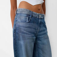 Summer Thin, Loose-fit, Mid-rise, Figure-flattering Wide-leg Denim Jeans For Pear-shaped Figures