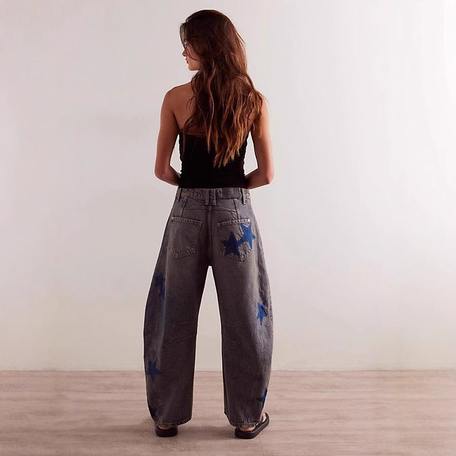 Casual Loose Mid Waist Cylindrical Women's Jeans