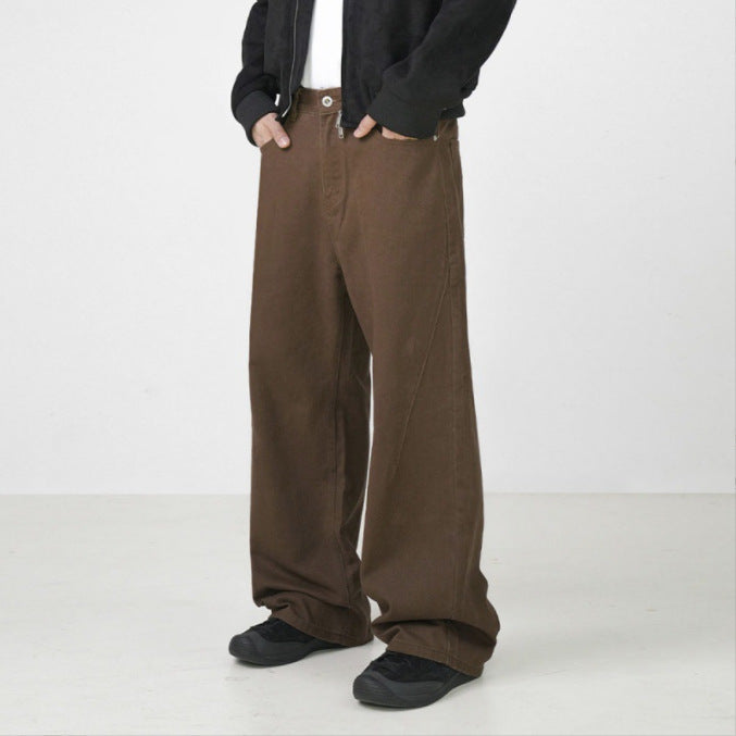 Cotton Retro Brown Straight-leg mens pant