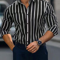 Striped Printed Casual Four-way Stretch Long Sleeve Shirt For Men