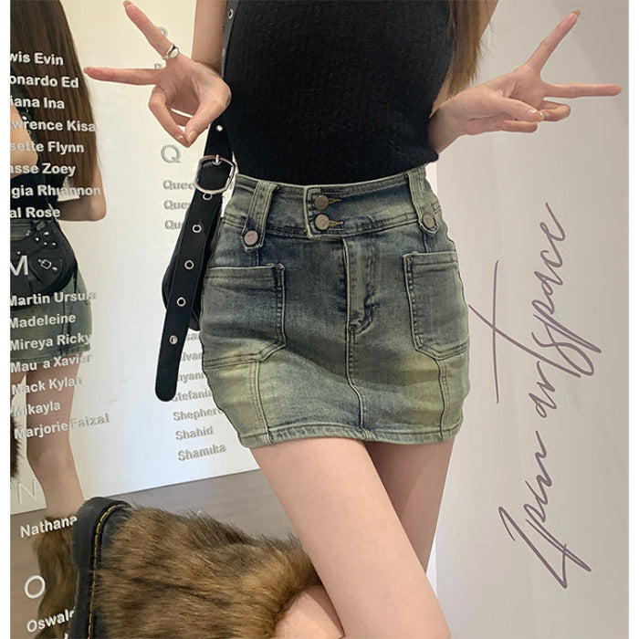 Womens Stretch Vintage Denim Skirt