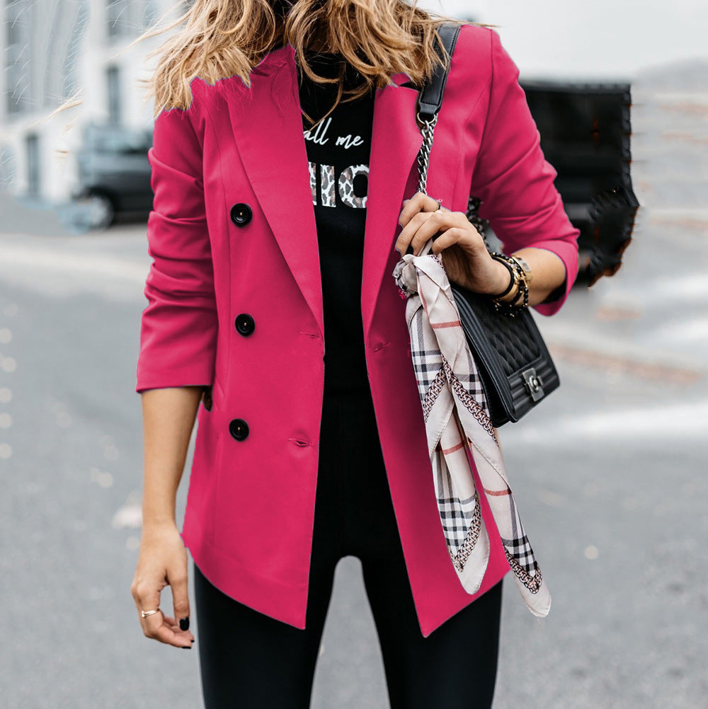 European And American Long-sleeved Double-breasted Button Blazer