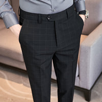Textured Plaid Pants Slim-fit