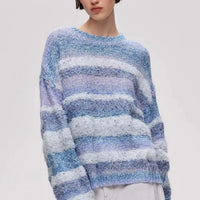 Gradient Striped Round Neck Loose-fitting Drop Shoulder Knit Sweater