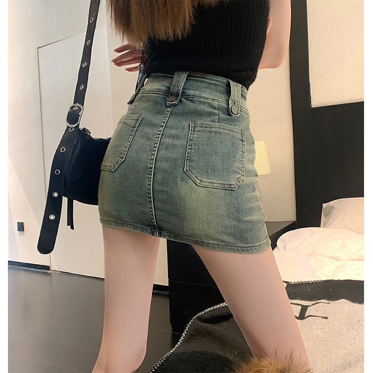 Womens Stretch Vintage Denim Skirt