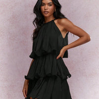 Strapless Sleeveless Sheer Dress With Ruffled Hem And Elegant Design