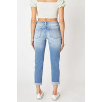 Womens Slim-Fit Ripped Cuffed Denim Jeans