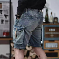 Blue Denim Shorts Men's American High Street