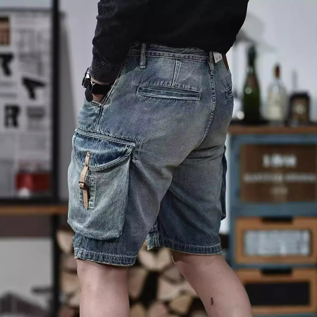 Blue Denim Shorts Men's American High Street