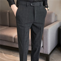 Textured Plaid Pants Slim-fit