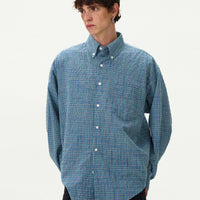 American Style Vintage Plaid Pleated Shirt