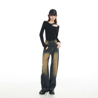 Retro Wide-leg Pants Jeans Women's Lengthened Trousers