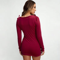Sophisticated Mature-chic Design Wine-red Turtleneck Long-sleeve Figure-hugging Sheath Dress For Fall And Winter
