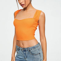 Crop Top Sweetheart Solid Ribbed Sleeveless
