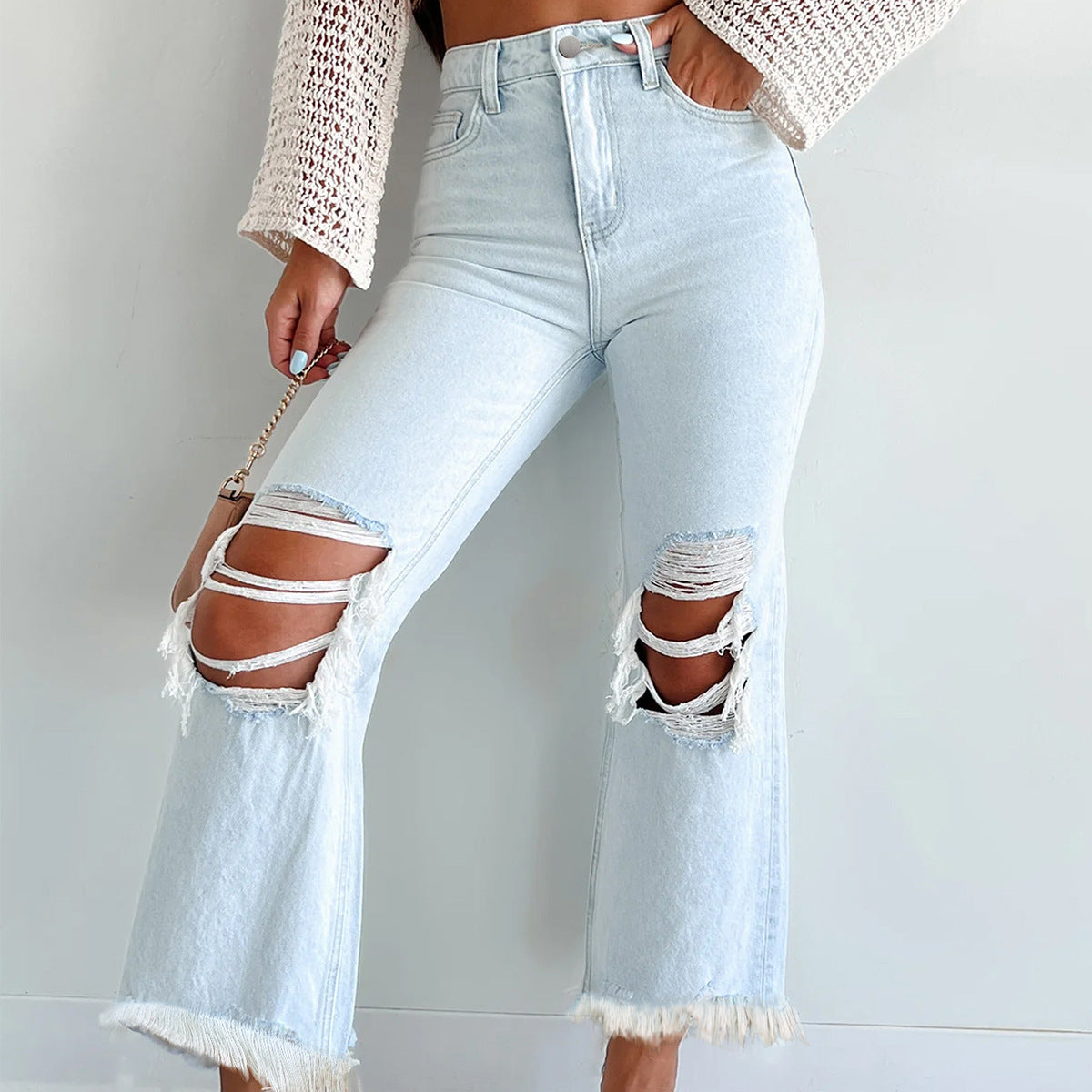 Womens Ripped Straight Jeans
