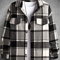 FallWinter Slim Brushed Plaid Long Sleeve Flannel Shirt Men