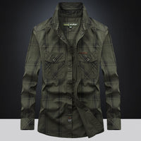 Long Sleeve Shirt Men's Plus Size Loose Cargo Cotton Shirt
