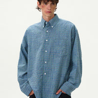 American Style Vintage Plaid Pleated Shirt