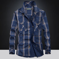 Long Sleeve Shirt Men's Plus Size Loose Cargo Cotton Shirt