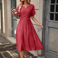 Women's Fashion Short Sleeve Elastic Waist Dress
